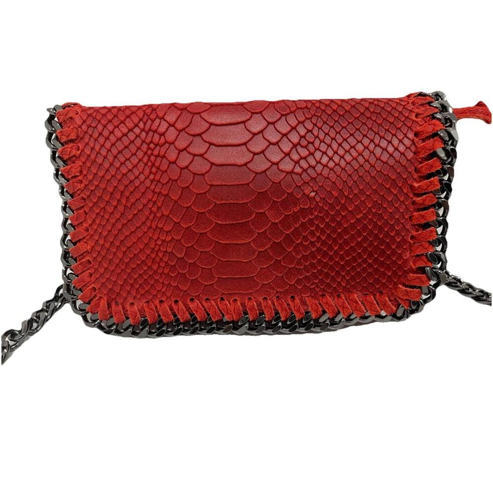 BORSE IN PELLE GENUINE Leather CROC Crossbody Bag Italy Red